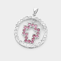 Round Stone Embellished Cut Out Cross Pendant