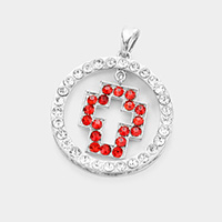 Round Stone Embellished Cut Out Cross Pendant