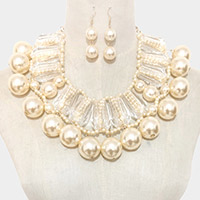 Lucite Bead Pearl Statement Necklace
