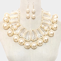 Lucite Bead Pearl Statement Necklace