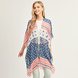 Multi Striped American USA Flag Kimono Poncho