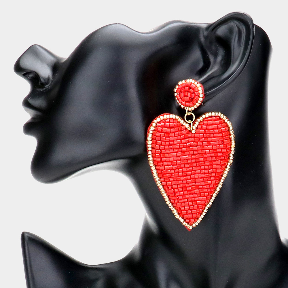 Felt Back Beaded Heart Earrings