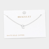 -L- White Gold Dipped Metal Monogram Charm Bracelet