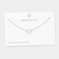 -N- White Gold Dipped Metal Monogram Charm Bracelet