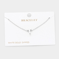 -T- White Gold Dipped Metal Monogram Charm Bracelet
