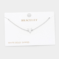 -V- White Gold Dipped Metal Monogram Charm Bracelet