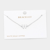 -W- White Gold Dipped Metal Monogram Charm Bracelet