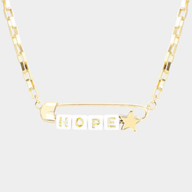 HOPE Metal Safety Pin Message Pendant Necklace