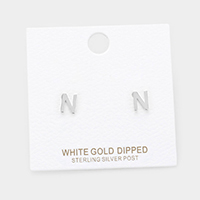 -N- White Gold Dipped Metal Monogram Stud Earrings