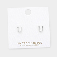 -U- White Gold Dipped Metal Monogram Stud Earrings