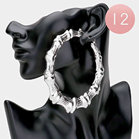 12Pairs - Metal Bamboo Hoop Pin Catch Earrings