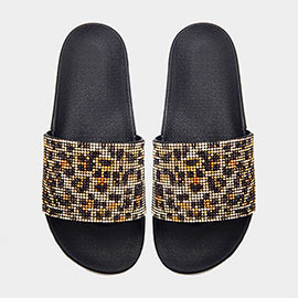Bling Leopard Patterned Slide Sandal Slippers