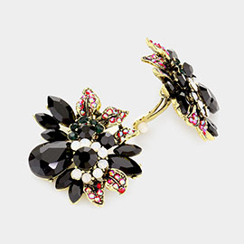 Floral Multi Stone Clip on Evening Earrings