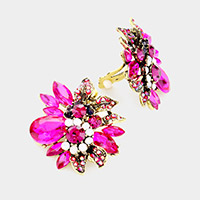 Floral Multi Stone Clip on Evening Earrings