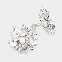 Floral Multi Stone Clip on Evening Earrings