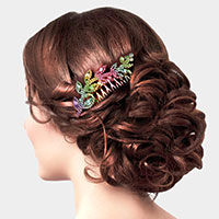 Colorful Rhinestone Leaf Hair Comb