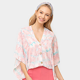 Tie Eye Button Down Kimono Poncho