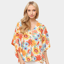 Floral Print Button Down Kimono Poncho