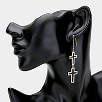 Brass Double Open Metal Cross Link Threader Earrings