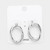 Brass Metal Double Open Oval Layered Earrings