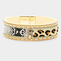 Snake Skin Leopard Pattern Faux Leather Magnetic Bracelet