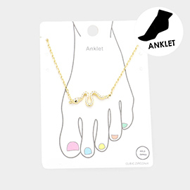 Gold Dipped CZ Snake Charm Anklet