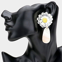 Lucite Flower Mother of Pearl Dangle Earrings