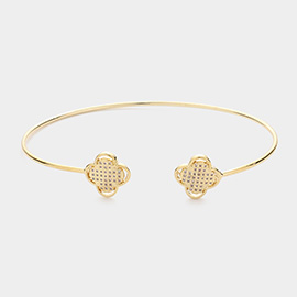 Brass Metal CZ Quatrefoil Tip Cuff Bracelet