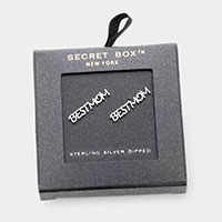 Secret Box _ Sterling Silver Dipped BEST MOM Metal Message Stud Earrings