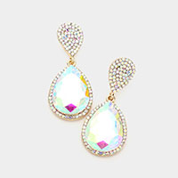 Glass Crystal Teardrop Rhinestone Trim Evening Earrings