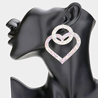 Rhinestone Open Circle Heart Link Evening Earrings