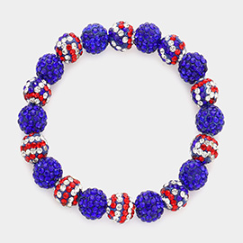 American USA Flag Shamballa Ball Stretch Bracelet