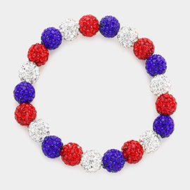 American USA Flag Shamballa Ball Stretch Bracelet