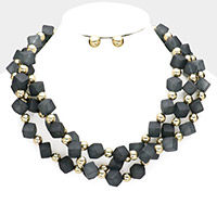 Metal Ball Cube Beaded Triple Layered Necklace