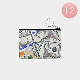 12PCS - 100 Dollar Print Coin Purse Keychains