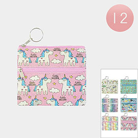 12PCS - Unicorn Print Coin Purse Keychains