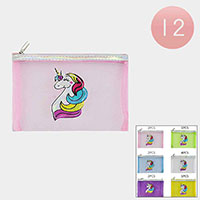 12PCS - Unicorn Print Mini Mesh Pouch Bags