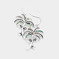 Abalone Metal Palm Tree Dangle Earrings
