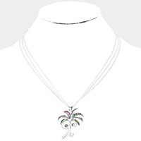 Abalone Palm Tree Pendant Triple Layered Chain Necklace
