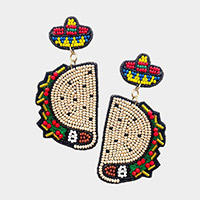 Felt Back Seed Beaded Hat Taco Dangle Earrings