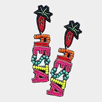 Felt Back Seed Beaded Chili Pepper Fiesta Message Dangle Earrings