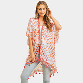 Multi Dash Pattern Tassel Cover Up Kimono Poncho