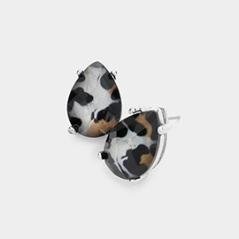 Leopard Pattern Teardrop Stone Stud Earrings