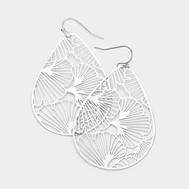 Metal Gingko Leaves Filigree Teardrop Dangle Earrings