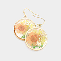 MOM Pressed Flower Clear Lucite Round Dangle Earrings