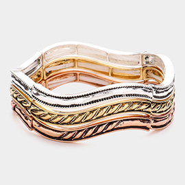 3PCS - Antique Patterned Wavy Metal Stretch Bracelets