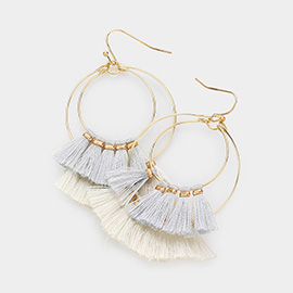 Open Metal Circle Tassel Fringe Double Layered Earrings