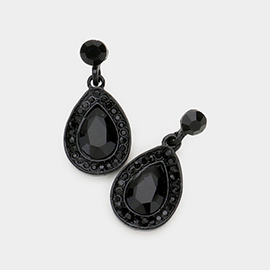 Rhinestone Trim Teardrop Stone Dangle Evening Earrings