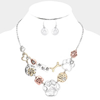 Metal Paw Dog Bone Link Bib Necklace