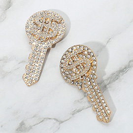 Rhinestone Embellished Dollar Sign Key Earrings